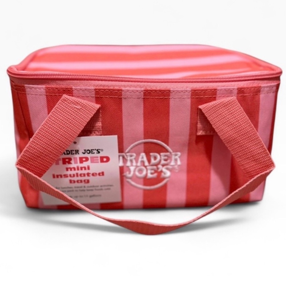 Pink/red Trader Joe’s mini insulated tote.